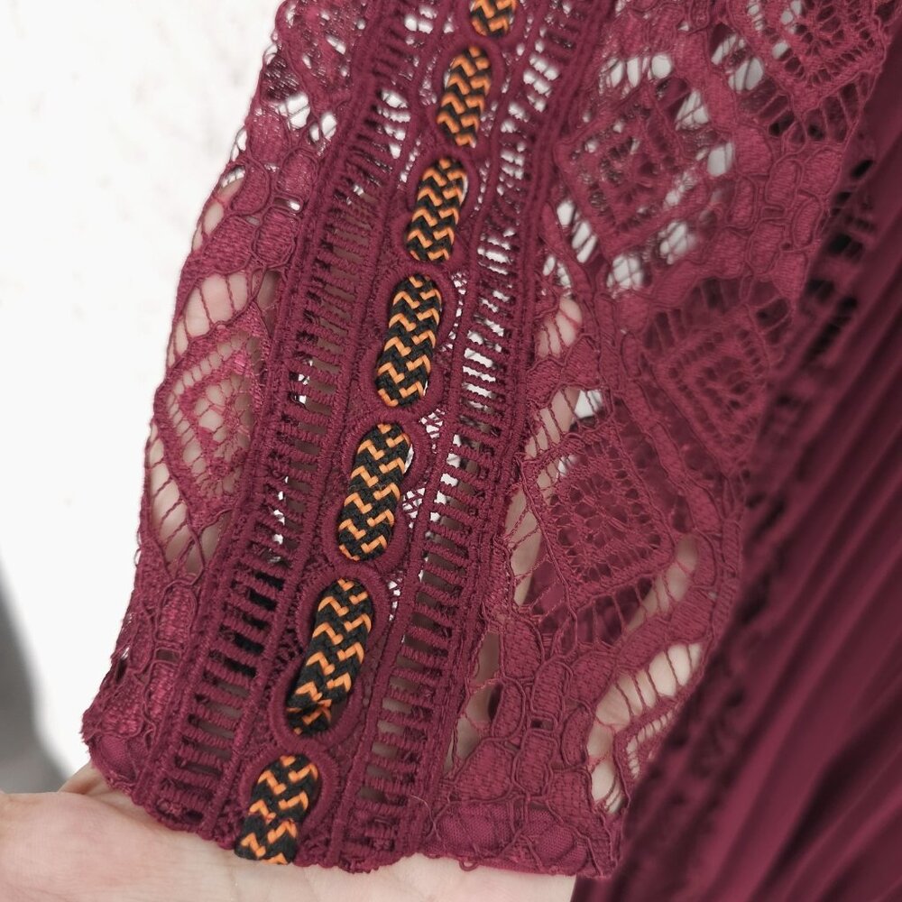 Self-Portrait Burgundy Lace Midi Dress - Picture 5 of 10